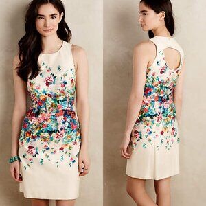 Anthropologie Tea Garden Sheath Floral Sleeveless Dress Back Cutout
